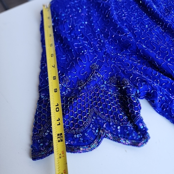 VTG BRILLIANTE BY JA Blue 100% Silk Chiffon AB Beaded Tiered Cocktail Dress 3X - Picture 12 of 16